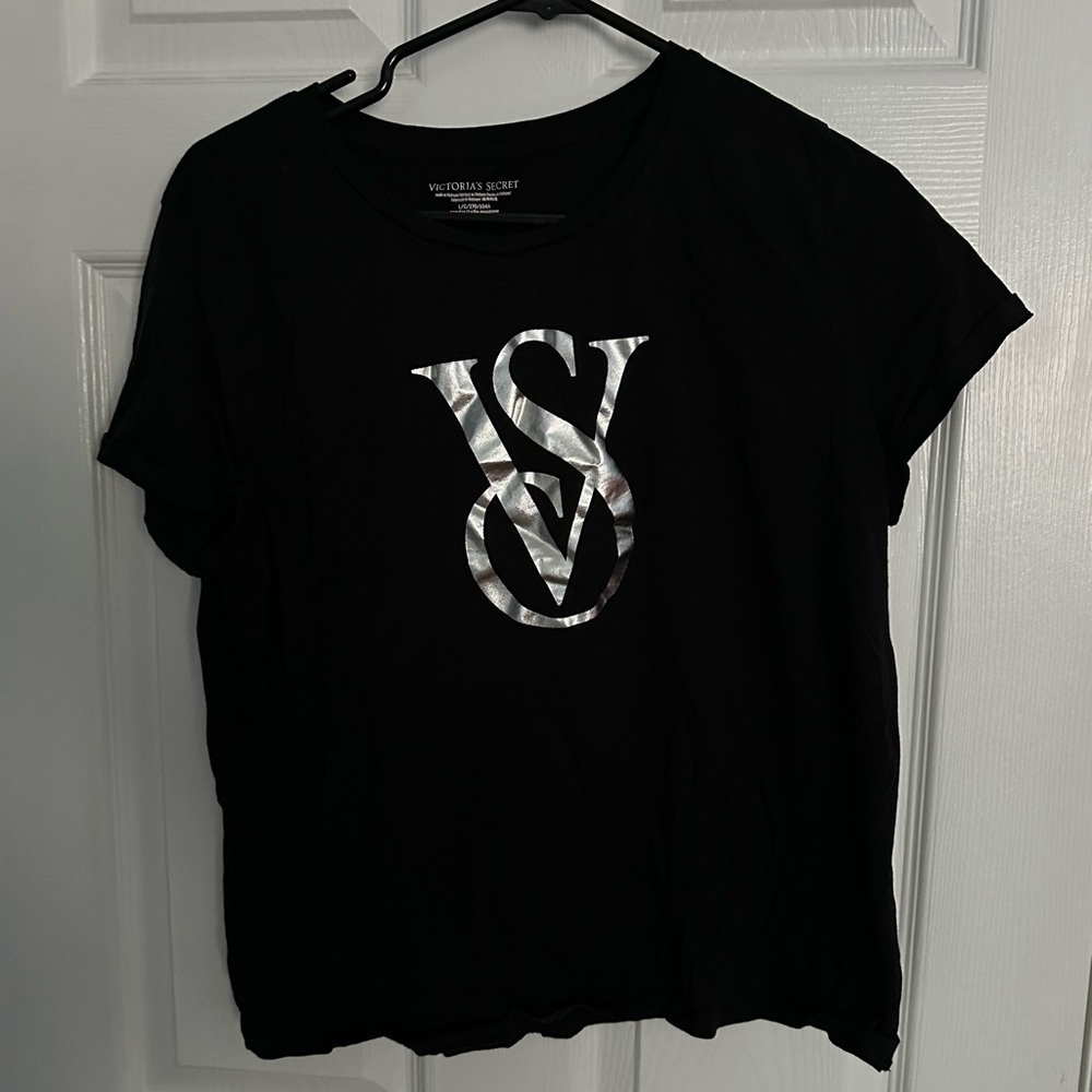 Victoria's Secret Black Tee with Silver Logo